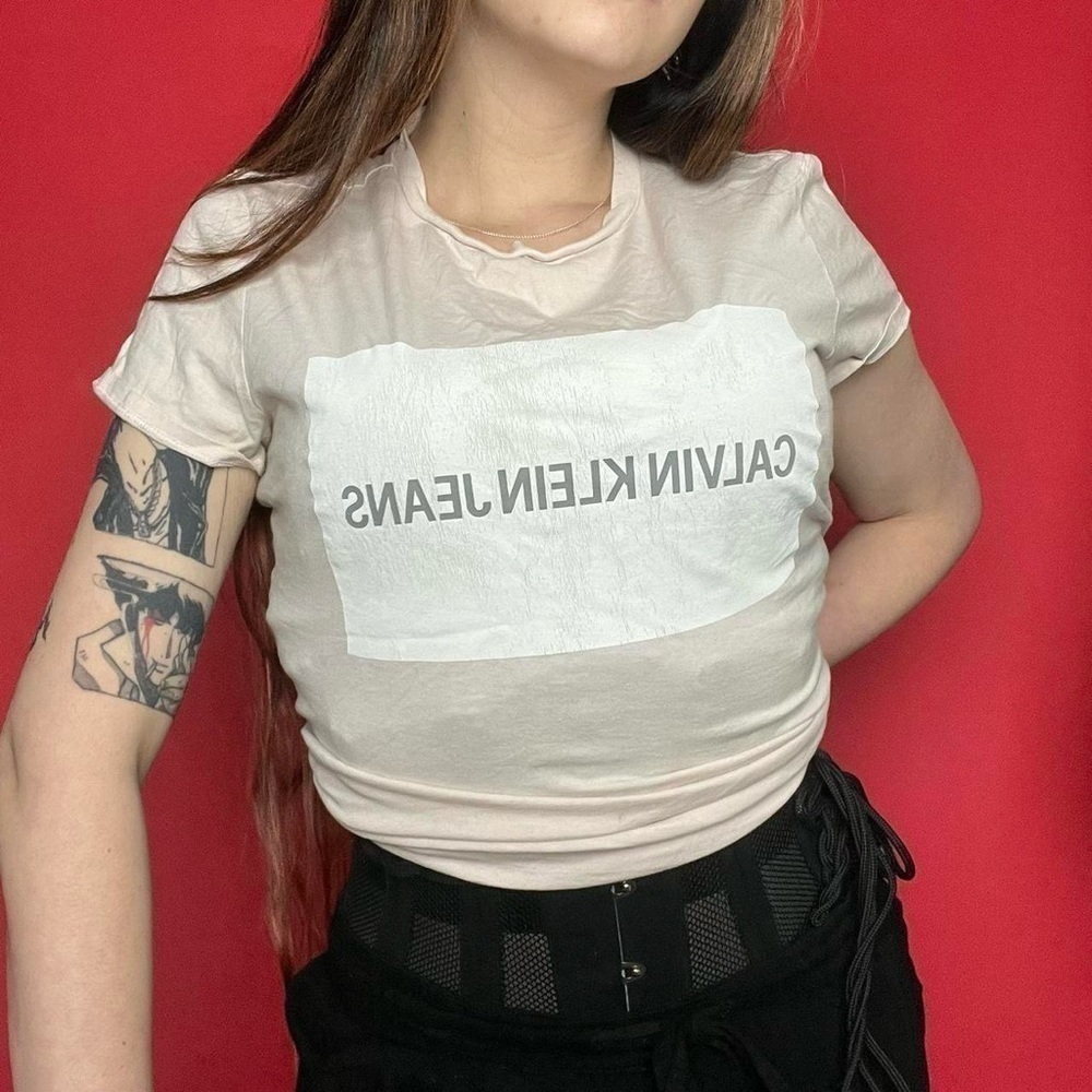 Casual nude and white Calvin baby tee 🤍🤎​​​​​​​​​​​​​​​​​​​​